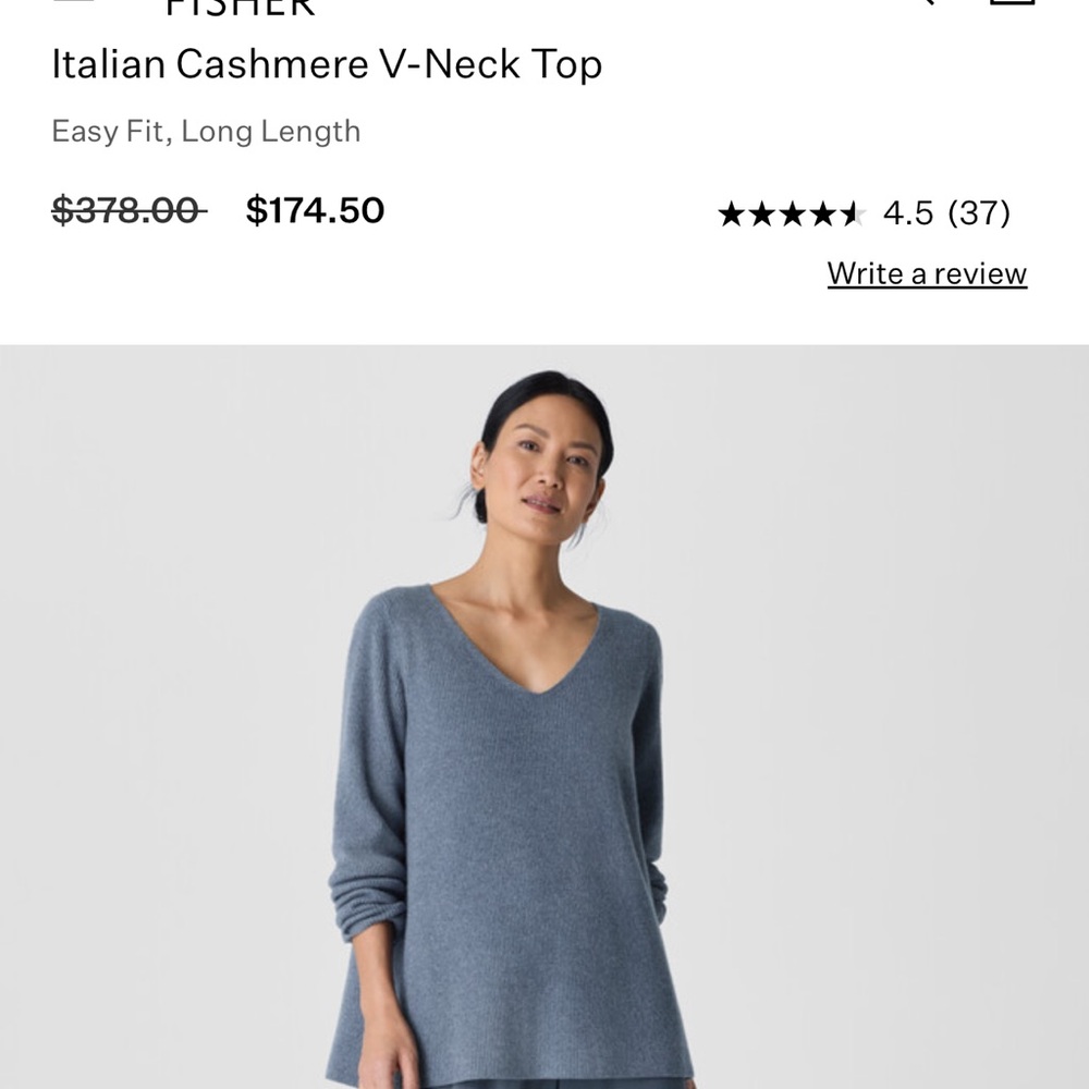 NWOT! Eileen Fisher Italian Cashmere V-Neck Sweater in “eclipse” - Picture 3 of 15